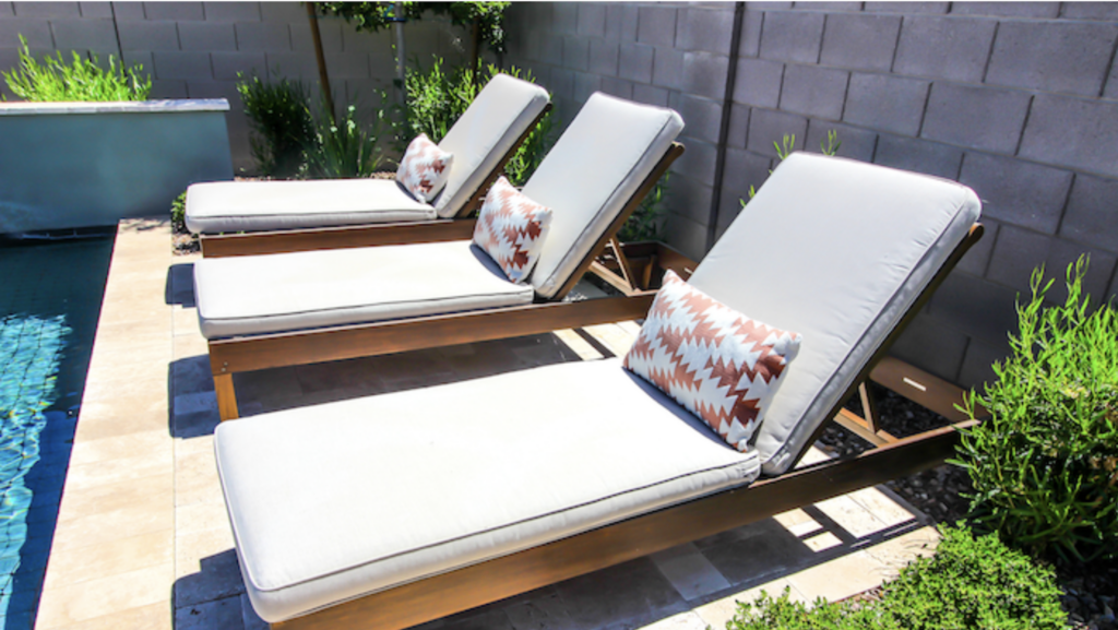 Outdoor furniture cushions on reclining chairs